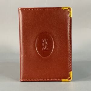 CARTIER Burgundy Gold Leather Bifold Card Case